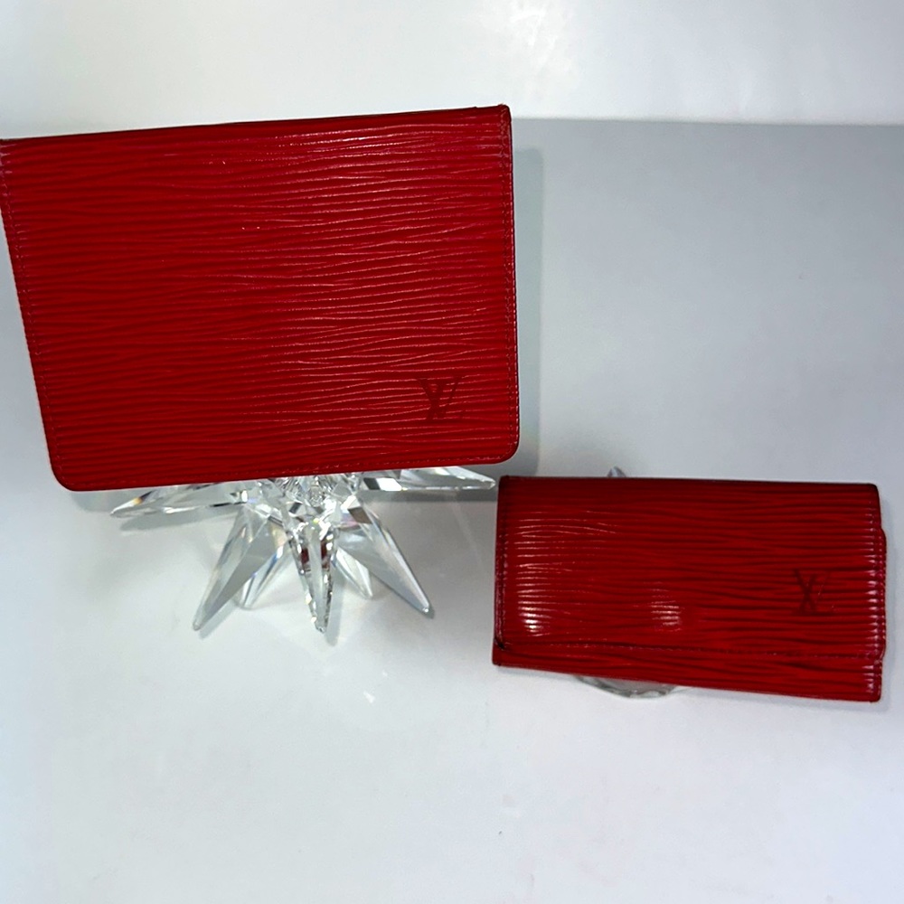 Louis Vuitton bundle red epi key case holder & drivers license card photo holder